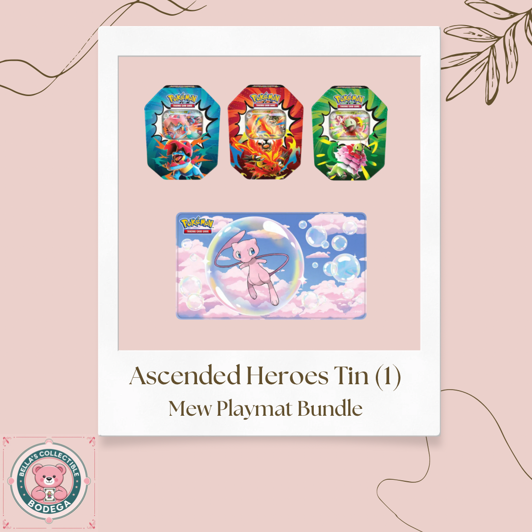 Ascended Heroes Tin (ONE RANDOM TIN) + Mew Playmat Bundle
